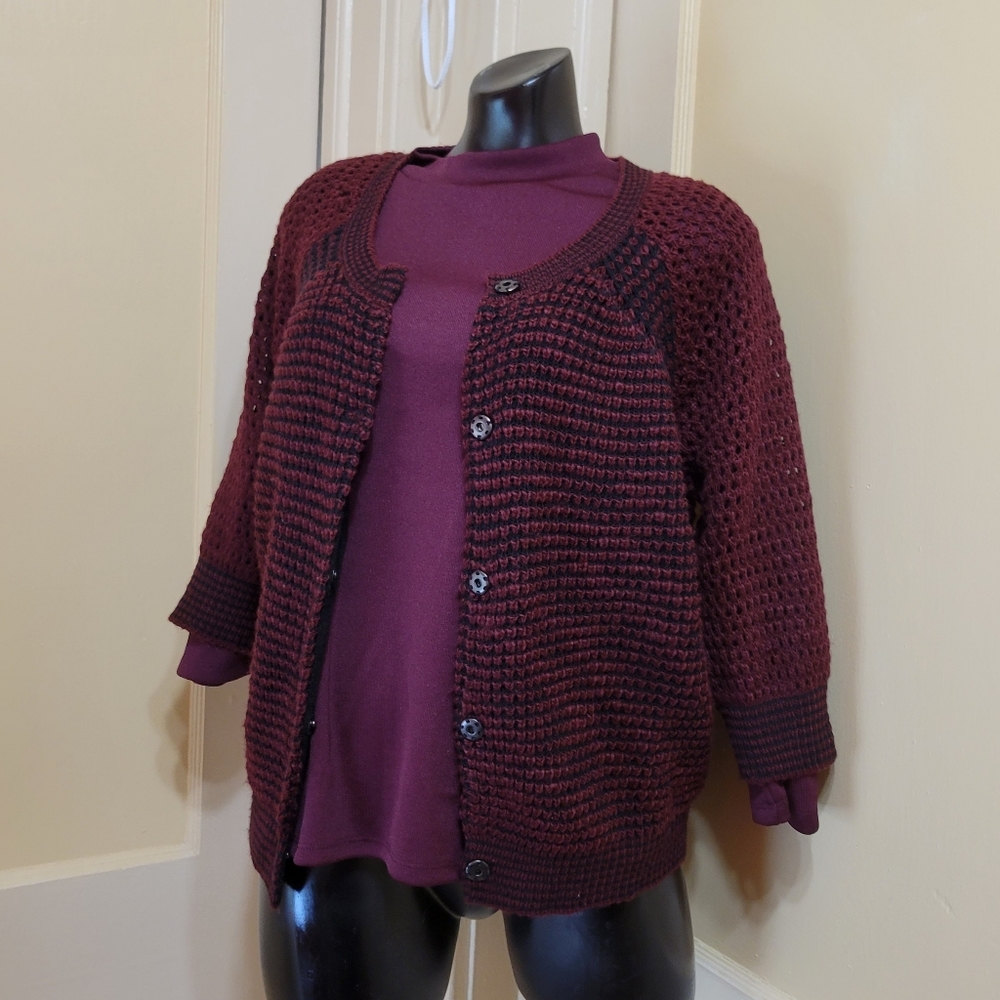UNIONBAY Open Weave Cardigan Women's XL and Bonus Mock Turtle Top